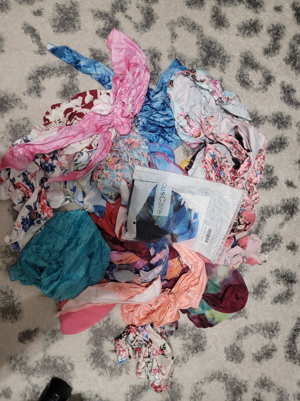 Mixed Floral & Solid Head Covering Bundle - Pink, Blue, Teal, Peach
